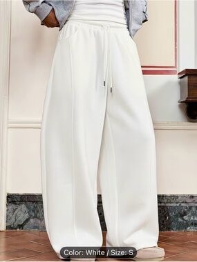 Wide-Leg Drawstring Pants in White